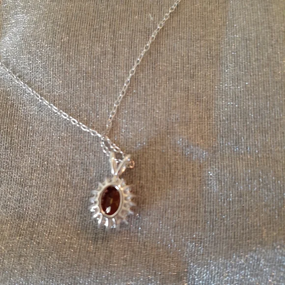 1/2 Price Marked Sterling Silver Genuine Garnet and White Topaz Pendant, Chain - Picture 3 of 12